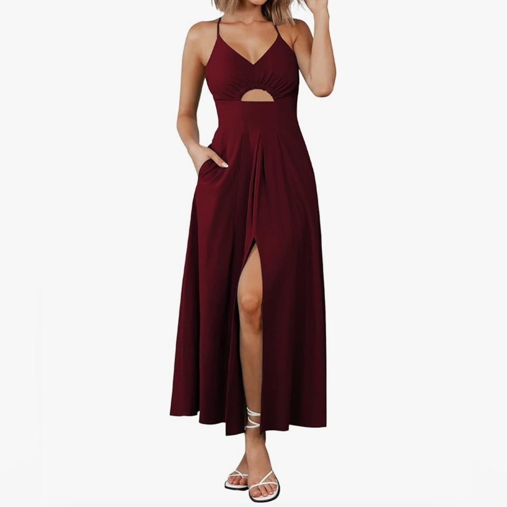 NWT Amazon Red midi keyhole spaghetti strap summer spring Dress size medium